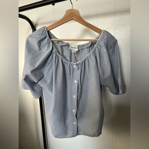 Steven Alan blue stripe scoop neck button up blouse - small